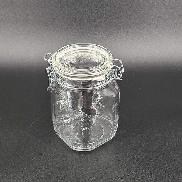 Fido Bormioli Rocco Wire Hinged Clear Glass 1L Jar Made in Italy - Picture 2 of 6